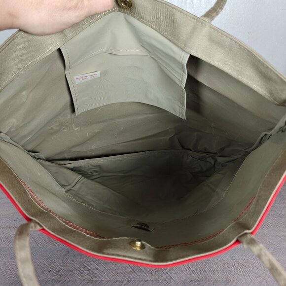 Vintage Large SuperSac Shopper Tote Bag With Stripes Khaki & Red Canvas NEW - Picture 8 of 9